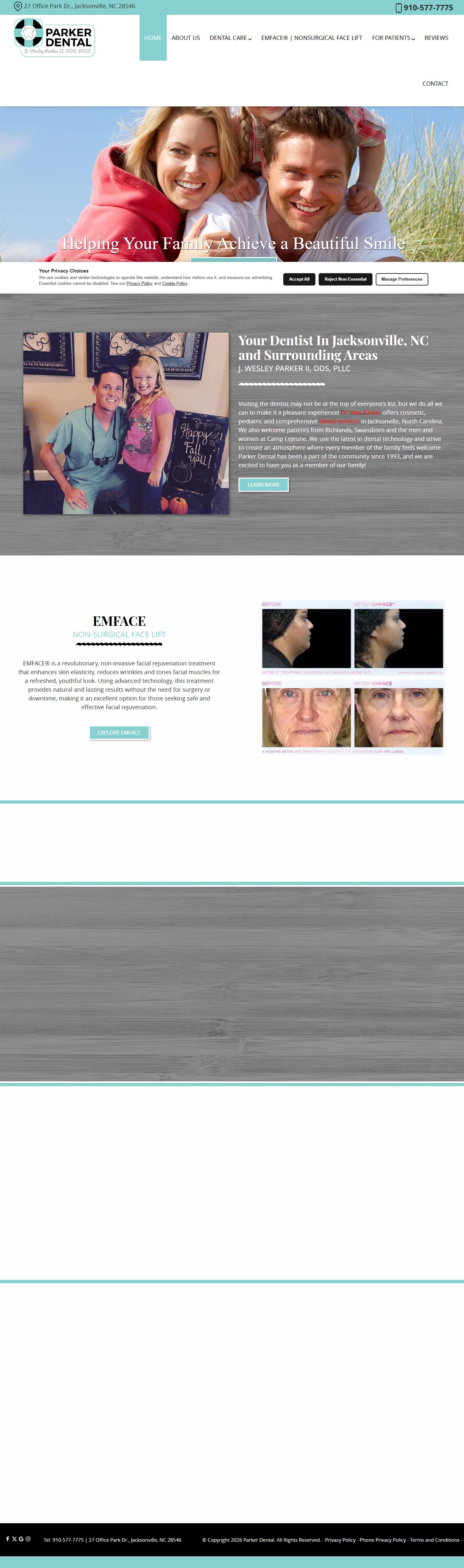 The current wesparkerdental.com homepage