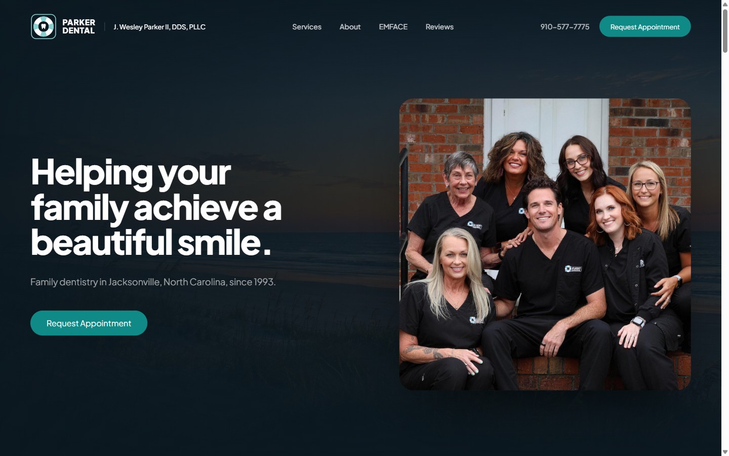 The demo homepage built for Parker Dental